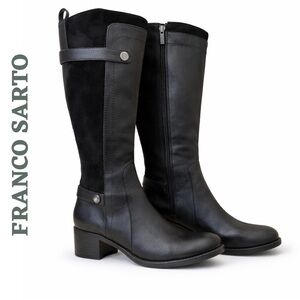 Franco Sarto Black Leather Look Knee-High Riding Boots 8.5